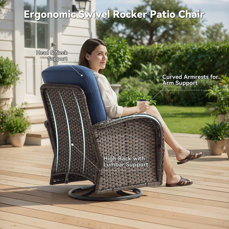 Pocassy Outdoor Sofa Swivel Chair and Ottman with Coffee Table