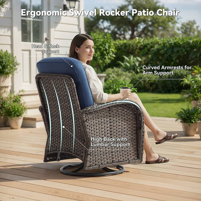 Pocassy Outdoor Sofa Swivel Chair and Ottman with Fire Pit Table