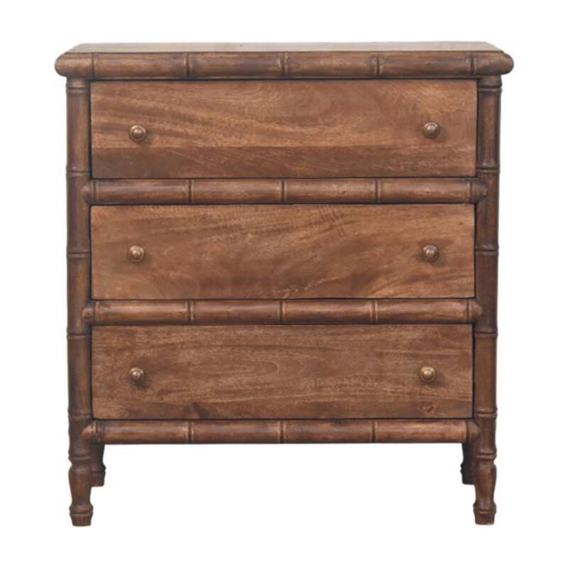 Artisan Furniture Solid Wood Bamboo Carved 3-Drawer Chest
