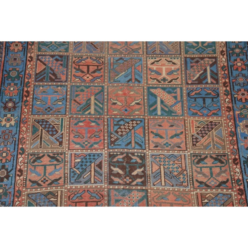Garden Design Blue Bakhtiari Persian Vintage Rug Handmade Wool Carpet - 4'8"x 9'5"