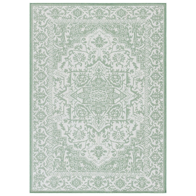 SAFAVIEH Bermuda Bernadien Geometric Indoor/Outdoor Waterproof Rug - 6'7" Square - Green/Ivory