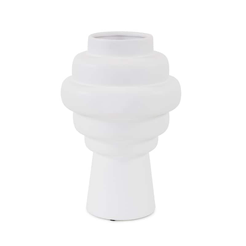 Allan Andrews Matte White Cylindrical Rounded Curved Ceramic Vase Collection - 10.5"H