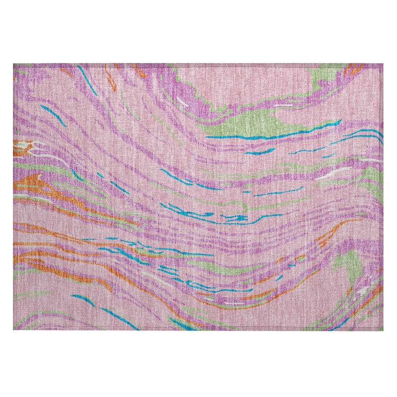 Machine Washable Indoor/ Outdoor Modern Wave Chantille Rug