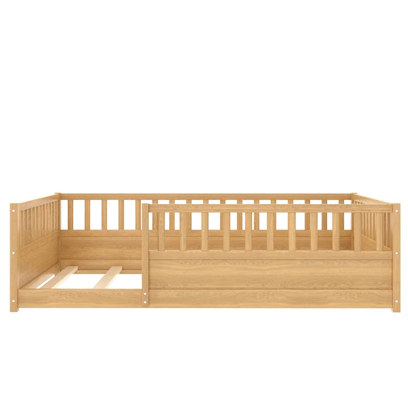 Floor Bed Pine Wood Bed Frame with Fence for Kids Easy Assembly