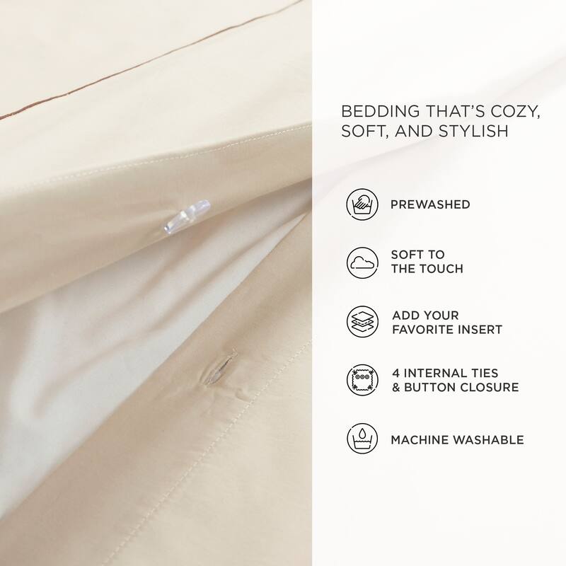 Lush Decor Hampton Double Flange Embroidered Contrast Edge Duvet Cover 3 Pieces Set