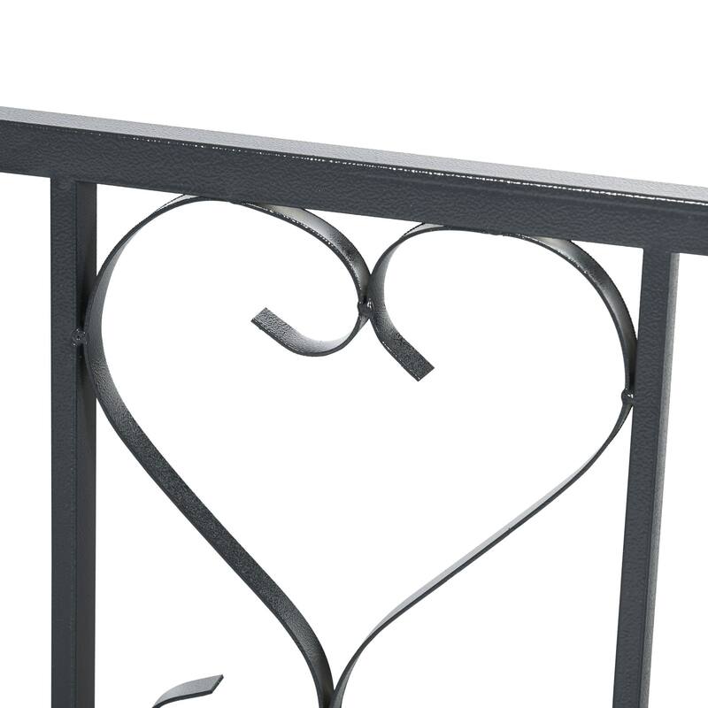 81"Metal Garden Arbor with Double Doors, Locking Gate, Climbing Vine Frame with Heart Motifs,Grey