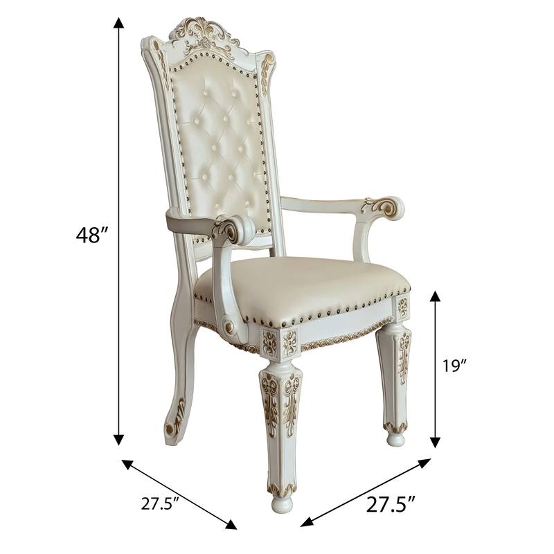Beige and Antique Pearl Tufted Back Arm Chairs (Set of 2)