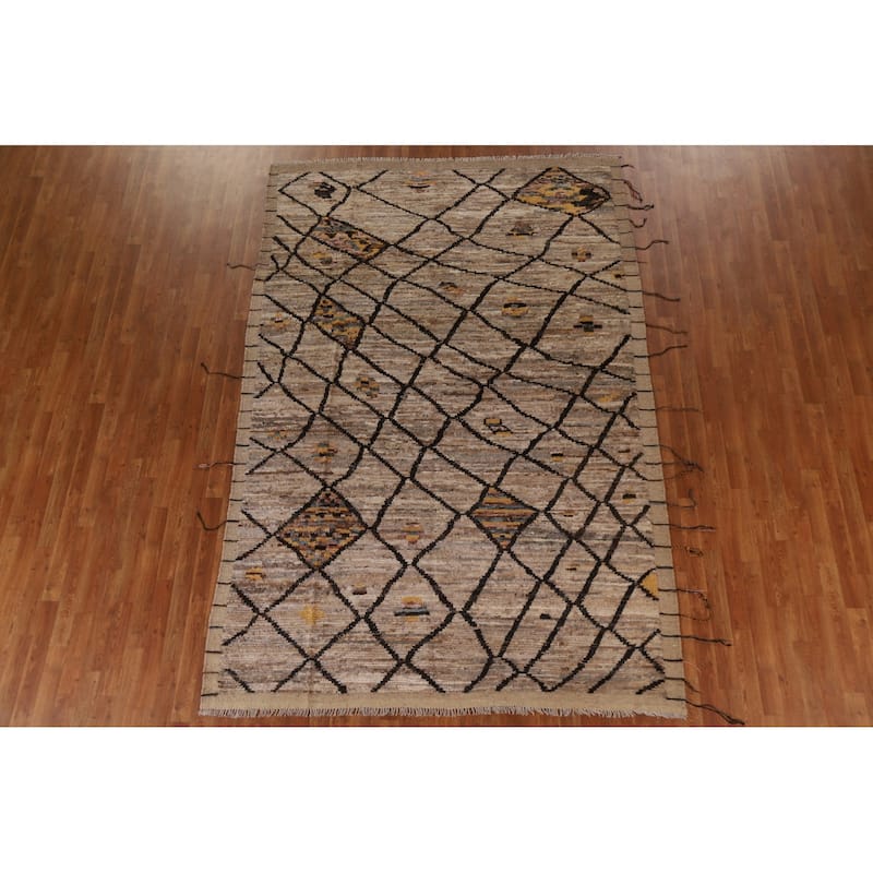 Modern Moroccan Wool Area Rug Hand-knotted Living Room Carpet - 6'8" x 9'11"