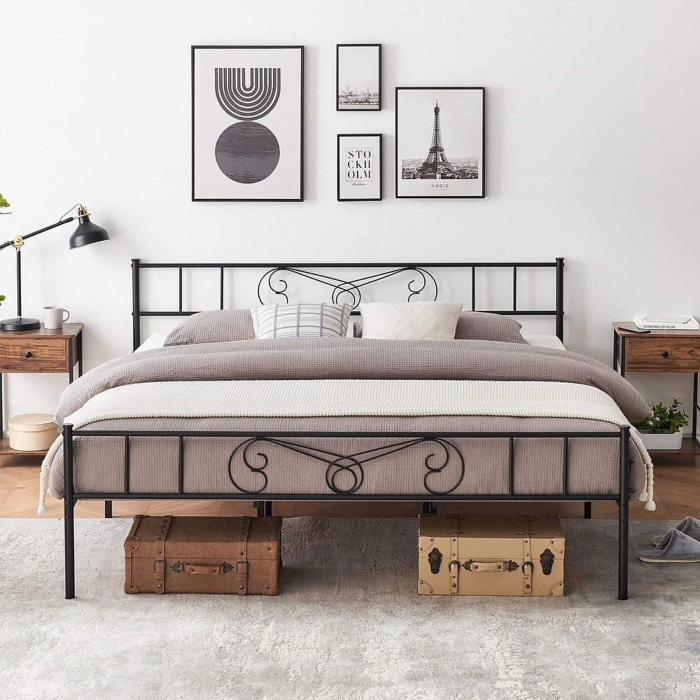 Bed Frame Platform with Headboard and Footboard Metal Bed Mattress Foundation