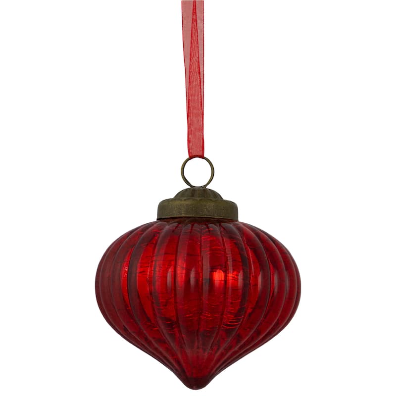 3" Crackle Glass Onion Christmas Ornament - Red
