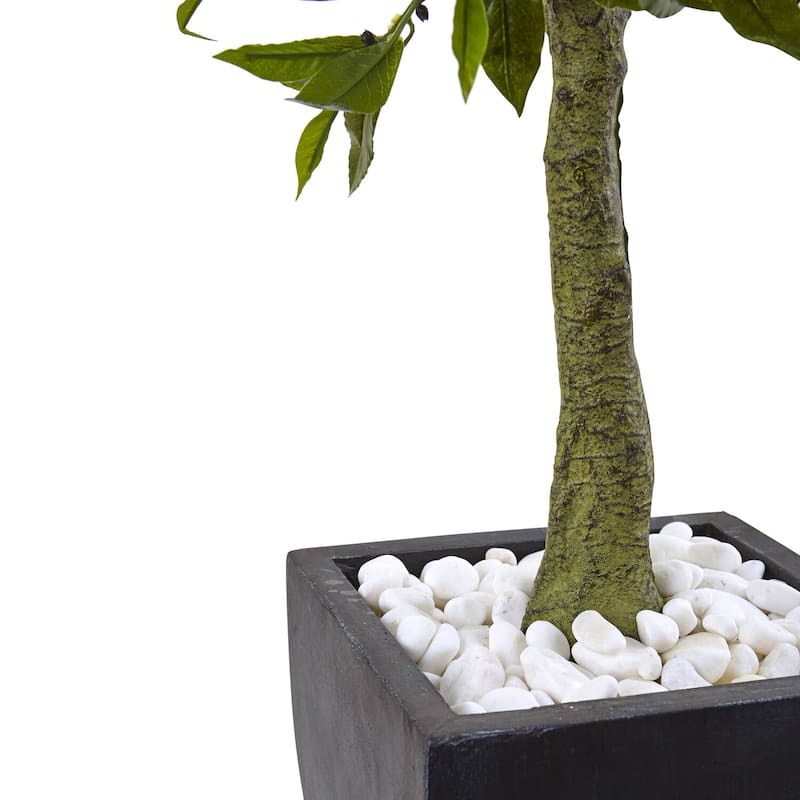 Tall Bay Leaf Topiary UV Proof Indoor Outdoor Decor Matte Black Planter 3.5ft - 3.5ft.