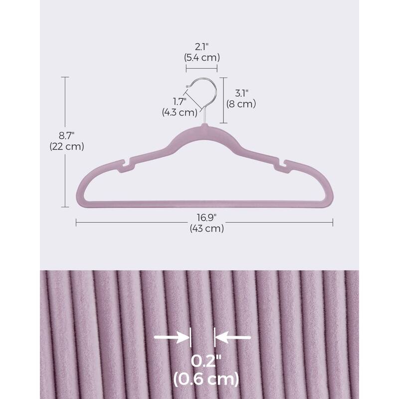 Space-Saving Velvet Anti-Slip Coat Hangers with Shoulder Notches and Swivel Hook