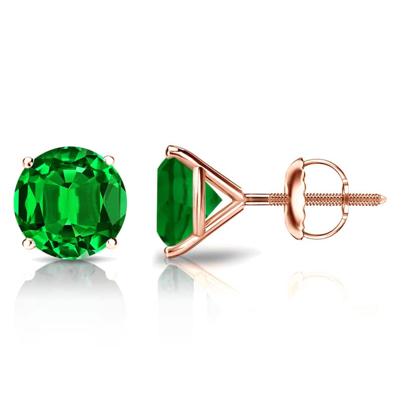 Auriya 14k Gold Lab Grown Gemstone Green Emerald Stud Earrings Round 0.25 to 5.00 ct. tw. 4-Prong Martini Screw-Back - 0.63ct tgw. - Rose