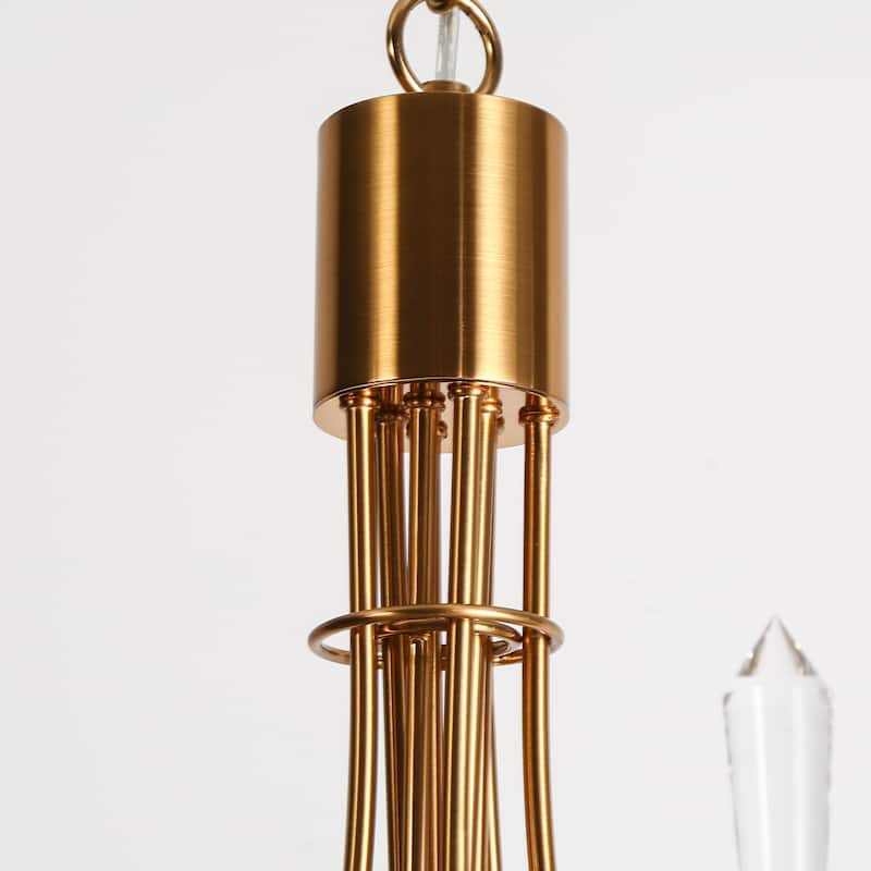 Modern 10-Light LED Gold Chandelier 2-Tier Classic Candle Lights for Dining Room - D 34.3" x H 28.3"
