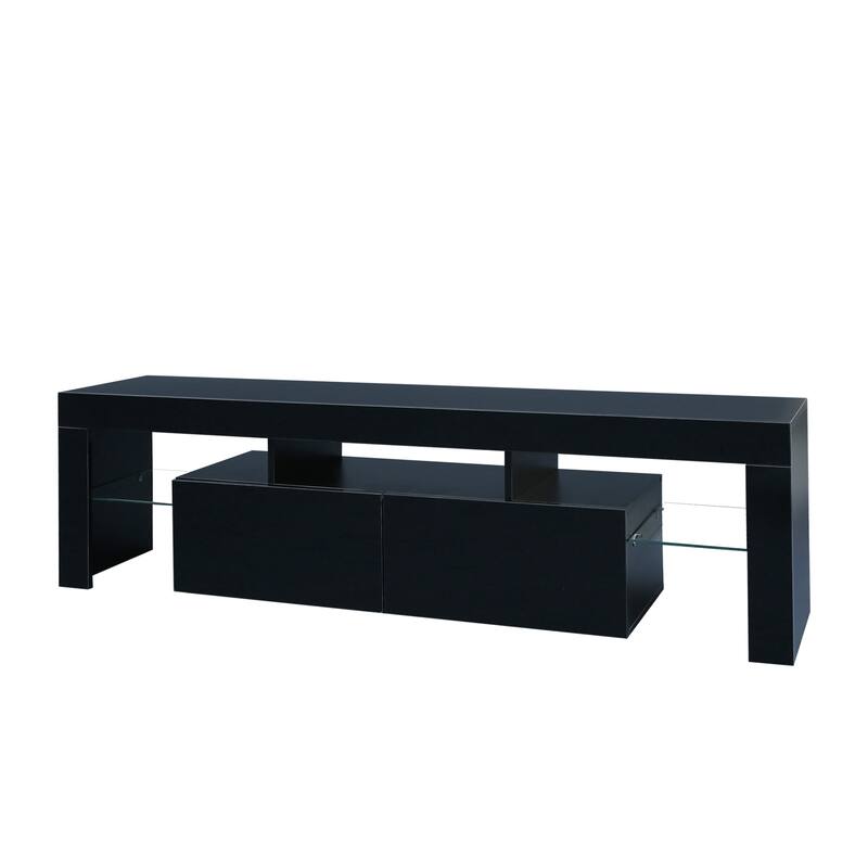 Roomfitters Modern TV Stand with LED Lights, High Gloss Entertainment Center for 70 Inch TV, 20 Color Remote Control