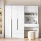 preview thumbnail 1 of 20, 3-Door Wooden Storage Desk Wardrobe for Bedroom with Shelves and 3 Drawers White