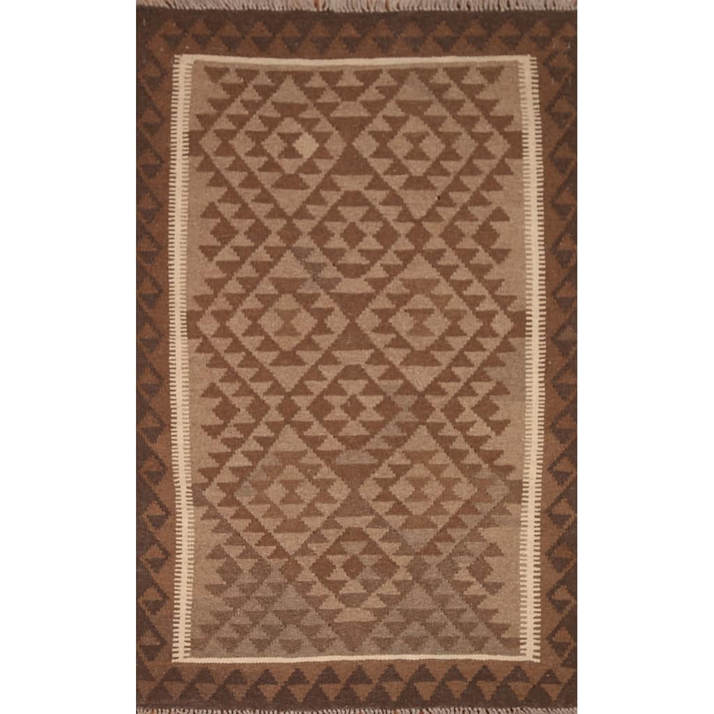 Hand-woven Geometric Kilim Rug Reversible Wool Foyer Carpet - 3'3" x 5'1"