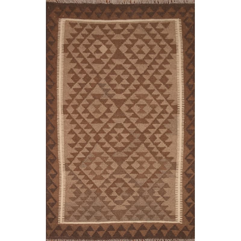 Hand-woven Geometric Kilim Rug Reversible Wool Foyer Carpet - 3'3" x 5'1"