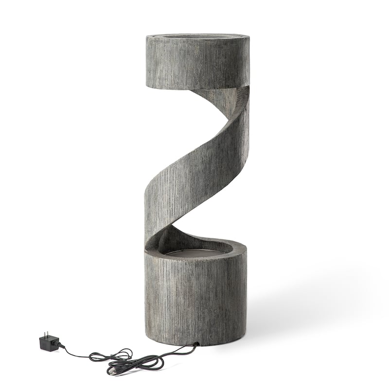 Glitzhome 40"H Modern Minimalist Spiral Oversized LED Polyresin Fountain with Planter