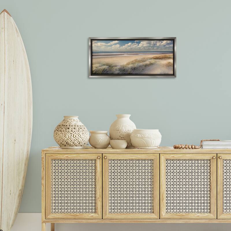 Stupell Rolling Clouds Beach Scenery Framed Floater Canvas Wall Art Design By Mike Calascibetta