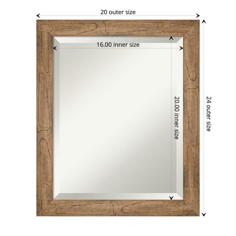 Beveled Wood Wall Mirror - Owl Brown Narrow Frame - Outer Size: 20 x 24 in