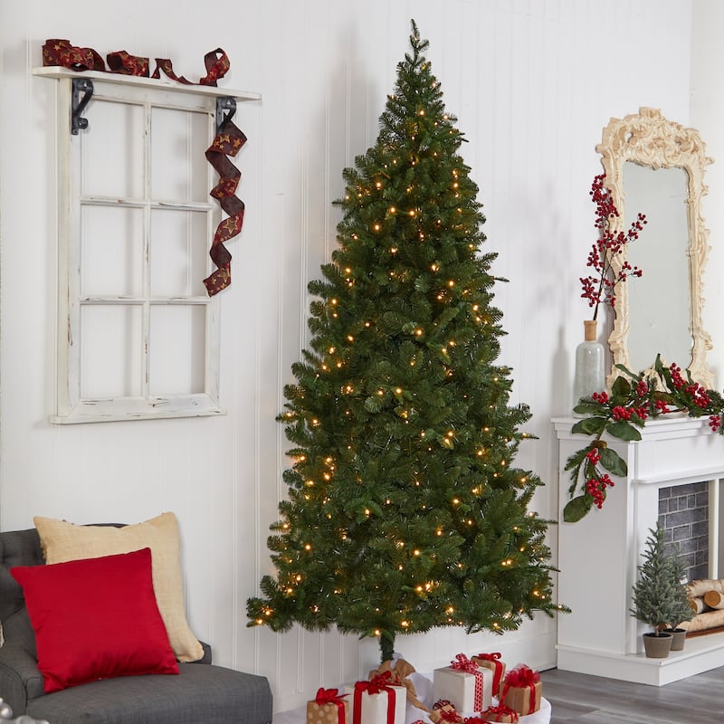 8ft. Spruce Flat Back Artificial Christmas Tree with 280 Warm White LED Lights & 1208 Branches - Space-Saving Holiday X-Mas Tree