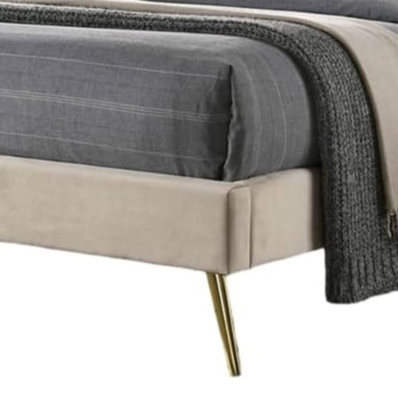 Vevy Twin Size Bed, Chevron Tufted Beige Flannelette Upholstery