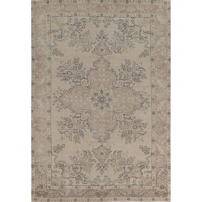 Distressed Tabriz Persian Vintage Rug Handmade Wool Carpet - 6'2"x 9'4"