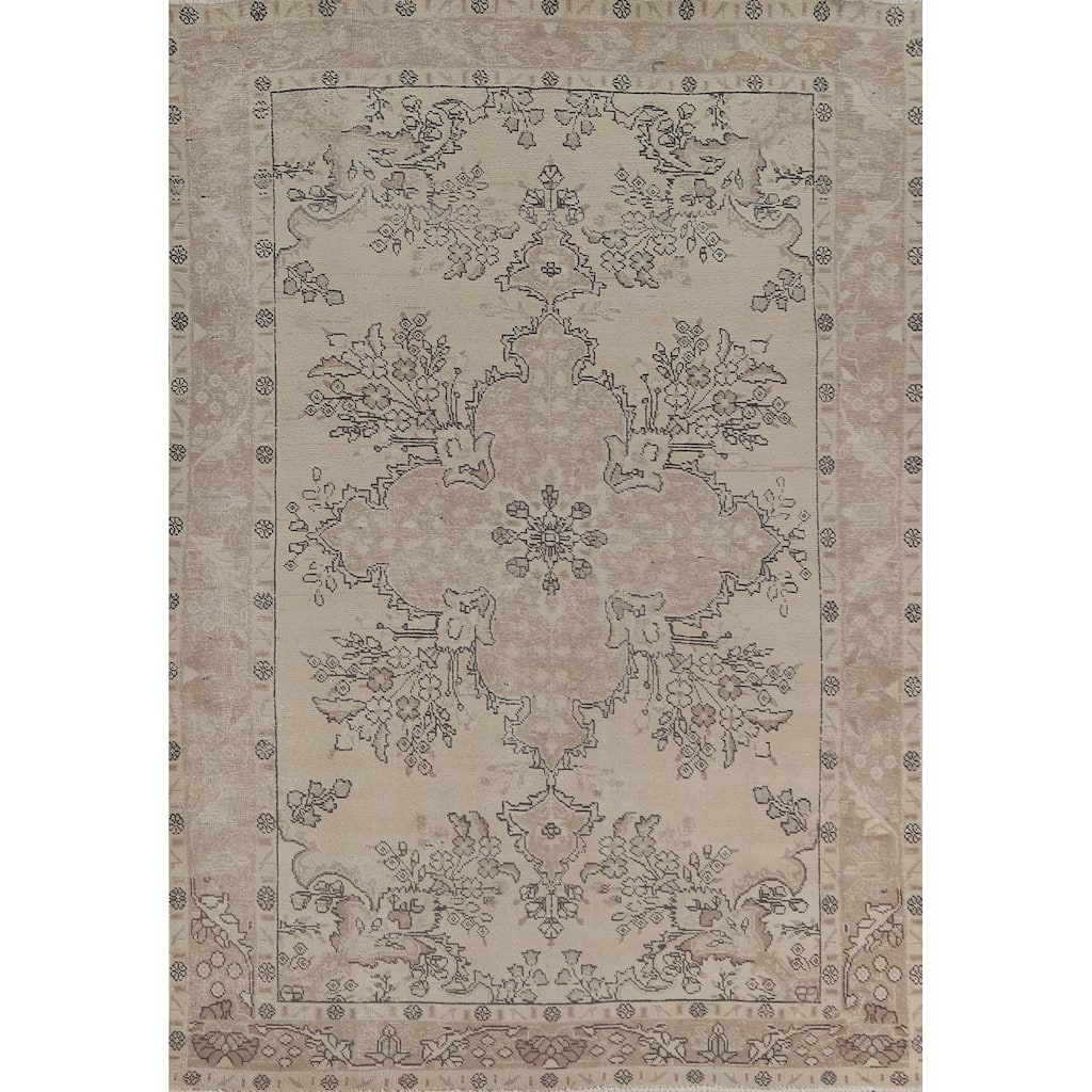 Distressed Tabriz Persian Vintage Rug Handmade Wool Carpet - 6'2"x 9'4"