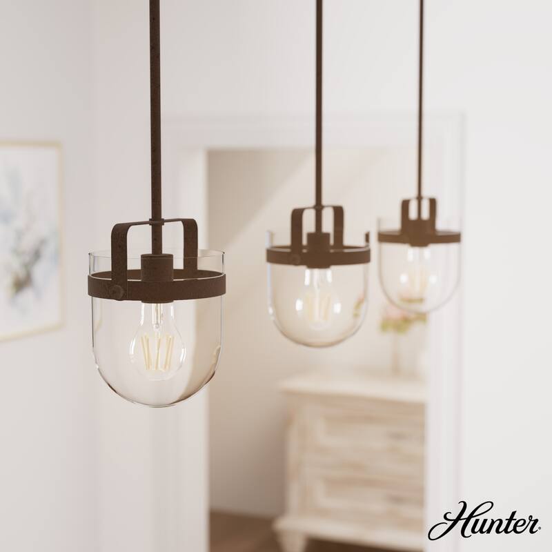 Hunter Karloff Clear Glass Bell-Shaped Pendant - Kitchen Island, Dining Room, Entry - Modern Farmhouse, Rustic, Industrial - 7.5" 1 Light - Textured Rust