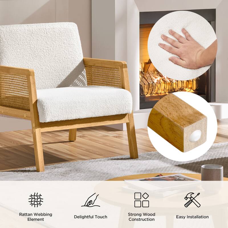 Yaheetech Modern Upholstered Fabric Accent Chair with Rattan Sides - 27″×30″×31″