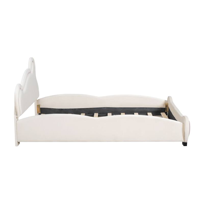 Velvet Platform Bed with Bear Shaped Headboard