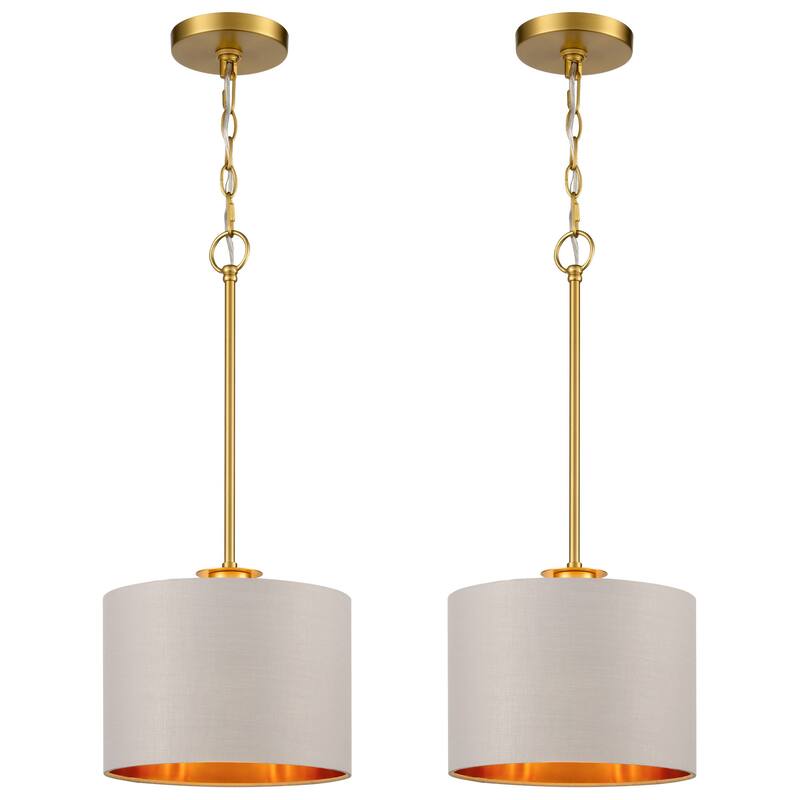 Modern Chandelier Dining Room Pendant Light Fixture Drum Fabric Shade - 2Pack/1-Light
