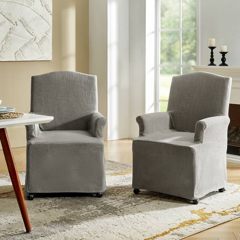 Alethea Upholstered Slipcover Arm Dining Chair with Soild Wood Legs Set of 2 by HULALA HOME
