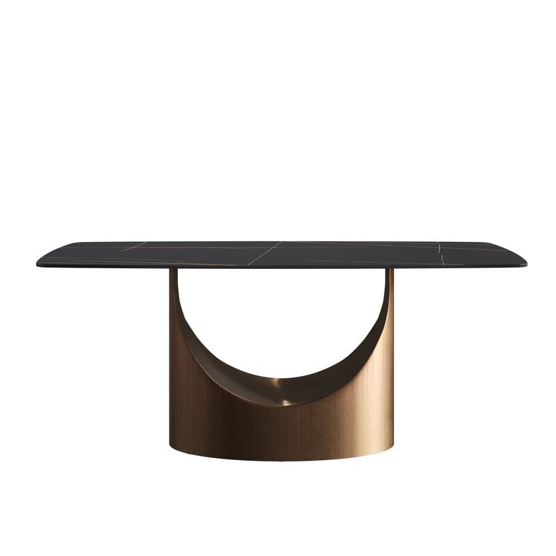 71" Marble table with Rectangular Slate Top and Ingot Shape Pedestal Leg
