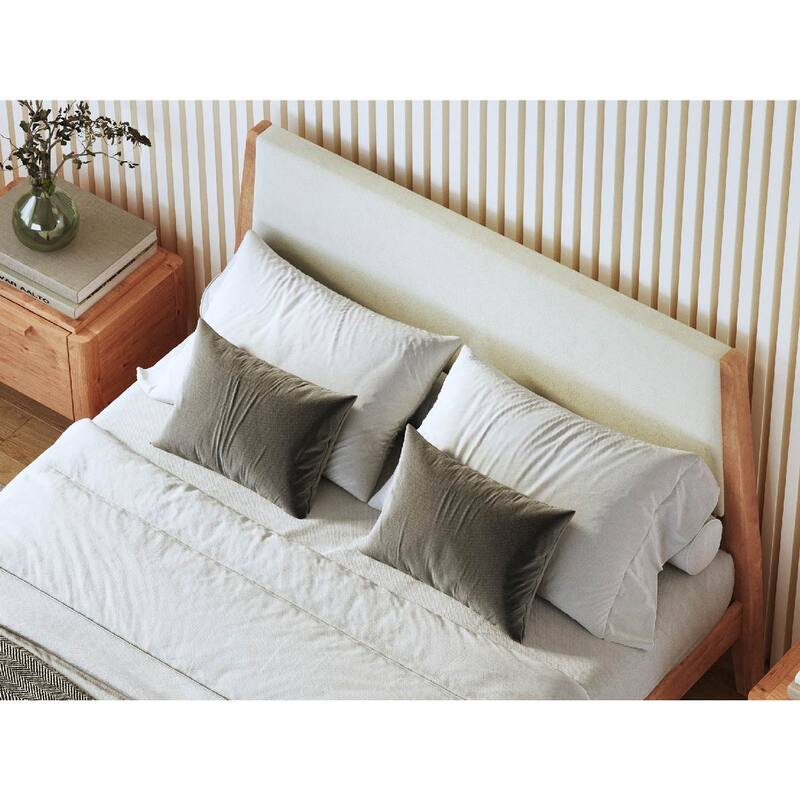Oliver Beige and Walnut Wood Queen Platform Bed Frame
