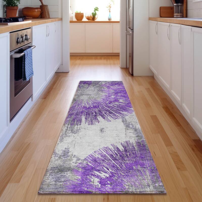 Premium Washable Super Soft Modern Burst Mayfield Rug - Purple - 2' 3" x 7' 6" - Runner