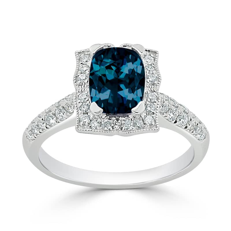 Auriya 1 3/8ct Fancy Cushion-cut London Blue Topaz Halo Diamond Engagement Ring 1/3ctw 14k Gold