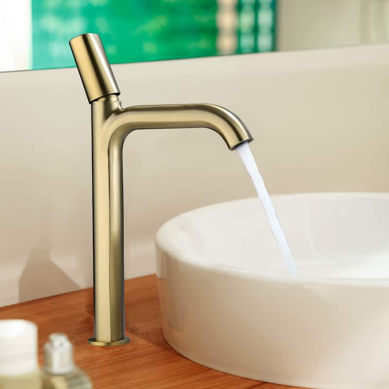 Single Handle Single Hole Bathroom Sink Faucet - Brushed Gold-vessel