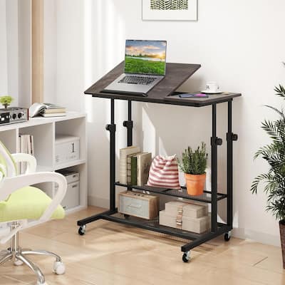 Mobile Standing Desk Adjustable Computer Desk w/Tilting Desktop