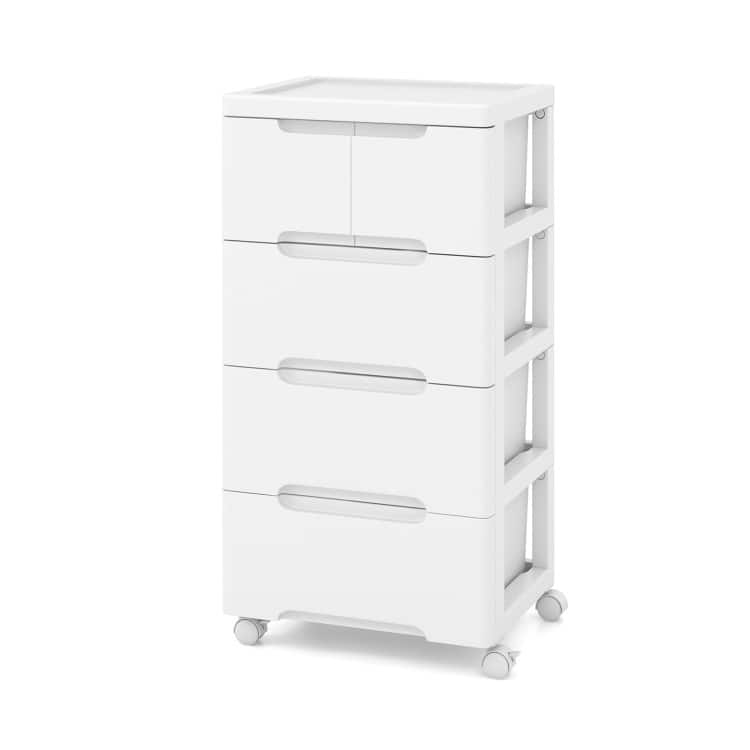 Multi-Drawer White PP Mobile Storage Organizer with Locking Wheels for Bathroom or Kids Room