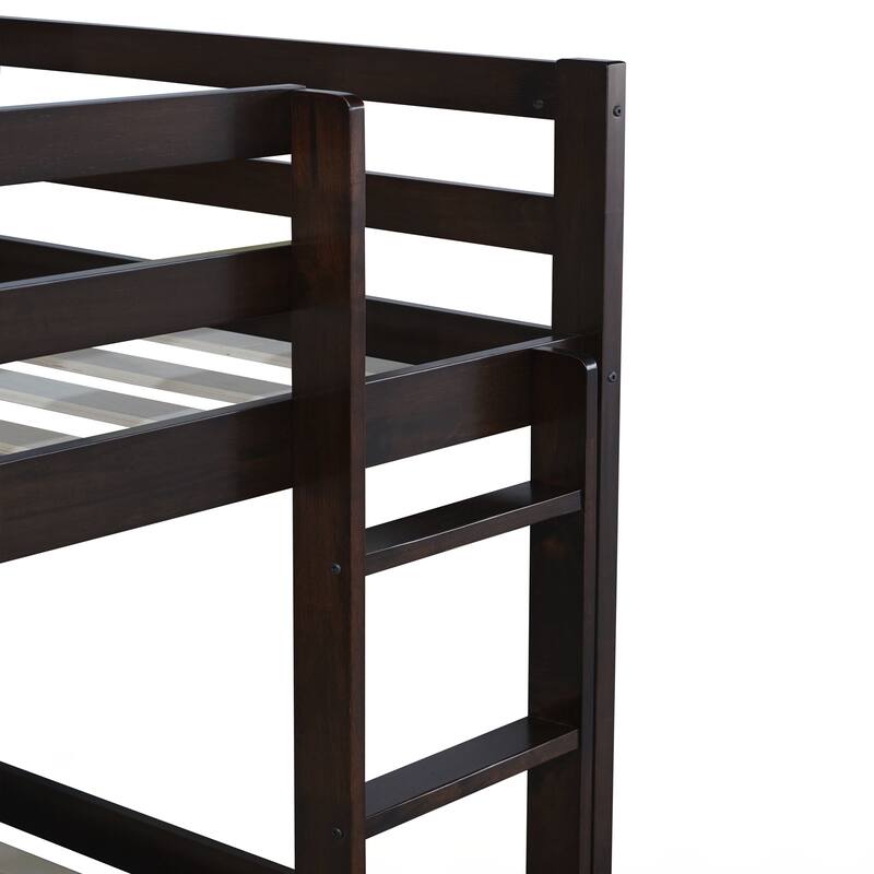 Wooden Twin over Twin Floor Bunk Bed with Ladder ,Upper and Bottom Bed Platforms