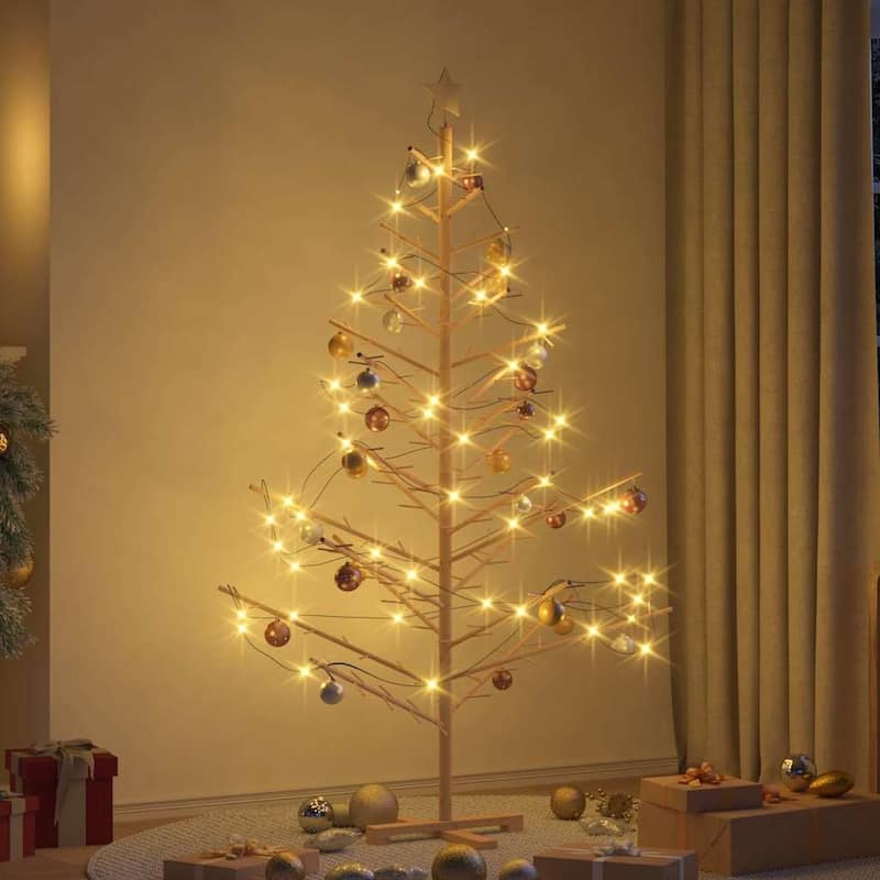 vidaXL Wooden Christmas Tree with Stand Natural/Brown Solid pine wood - Natural (unfinished) - 6 Foot