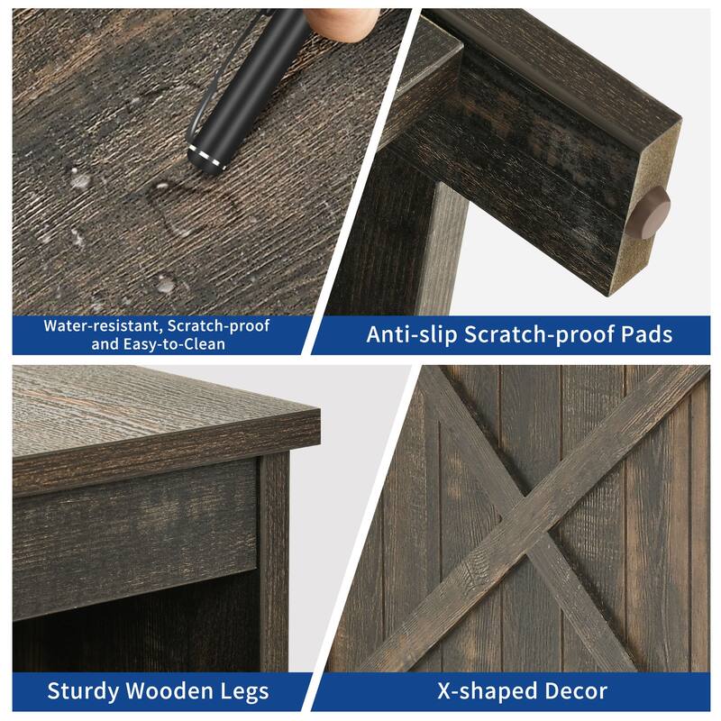 Moasis Farmhouse End Side Table with Charging Station & Storage Shelves 2 Power outlets & 2 USB Ports