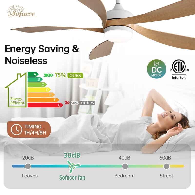 52"/66" Inch Ceiling Fan with Light,APP and Remote Control, Low Profile,Smart Optional