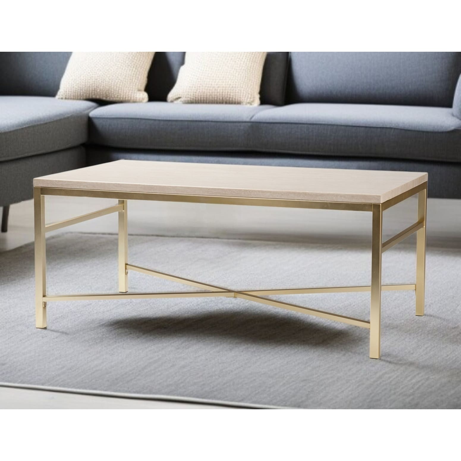 HomeRoots 42" Off White Manufactured Wood And Metal Rectangular Coffee Table - 42.00 in. x 18.00 in. x 24.00 in.