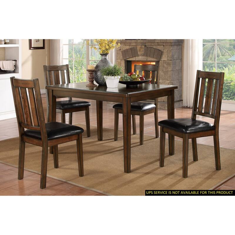 5 Piece Dining Table and Chair Set, Wooden Kitchen Funiture Set with Rectangular Table and Faux Leather Upholstered Chairs - Brown Mix