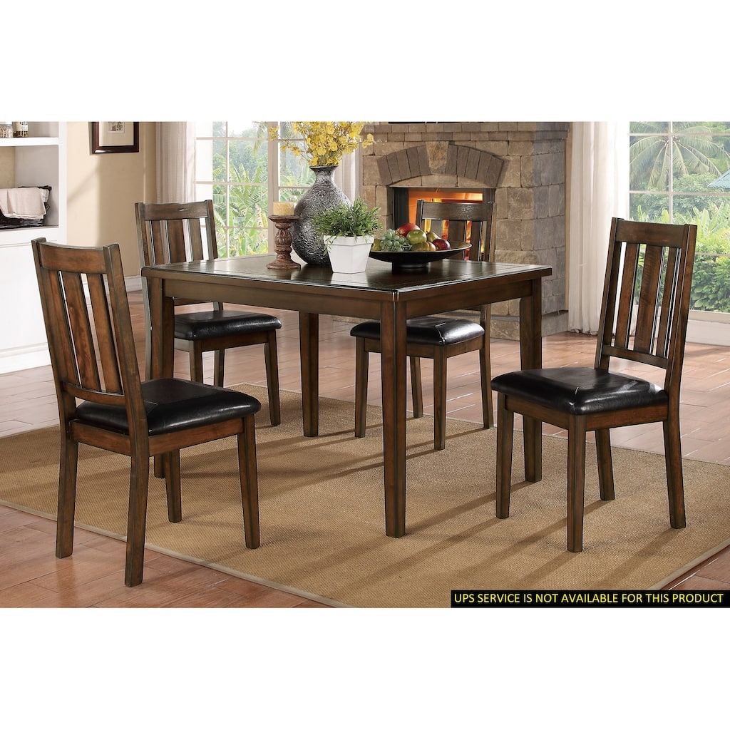 Dark Brown Cherry Finish 5pc Dining Set Table with 4 Chairs Black Faux Leather Upholstery Wooden Kitchen Funiture Dinett