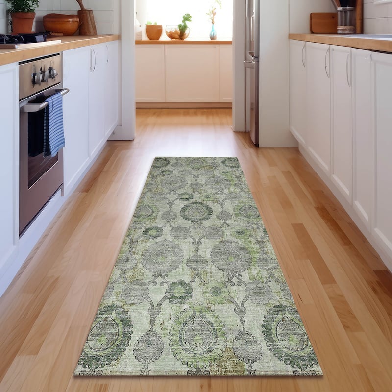 Premium Washable Super Soft Traditional Olivia Mayfield Rug - Green - 2' 3" x 7' 6" - Runner