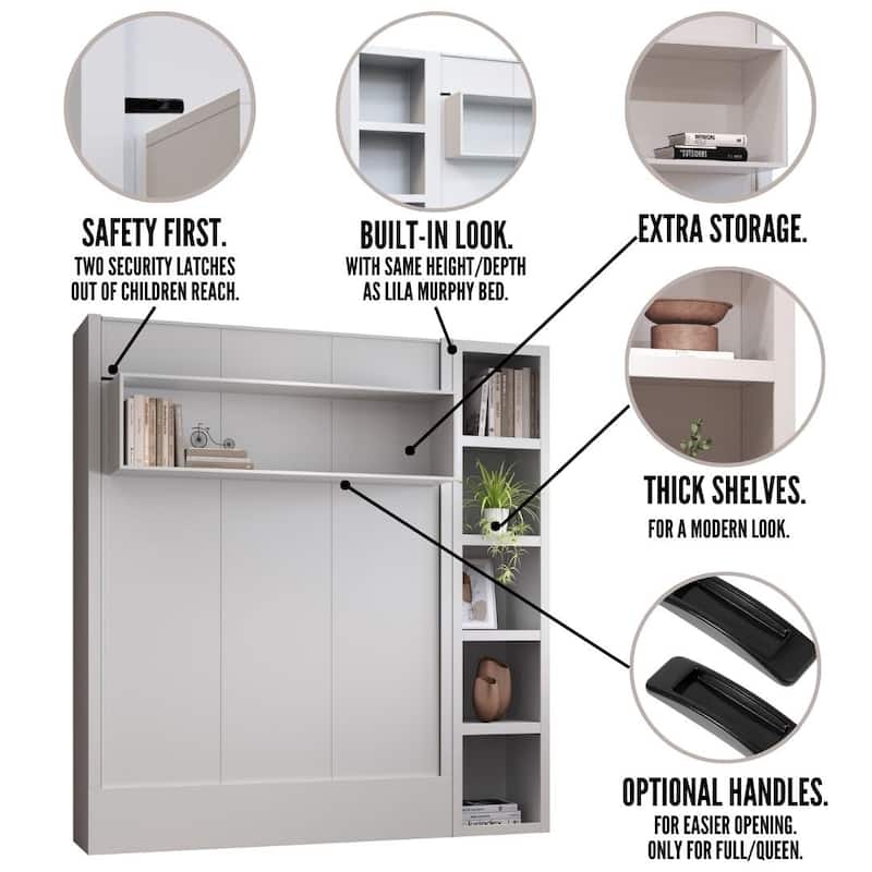 Easy-Lift Queen Murphy Wall Bed with Bookshelf